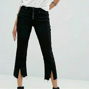 Free People size 28 Cropped Raw Split Hem Button Fly Jeans Black
